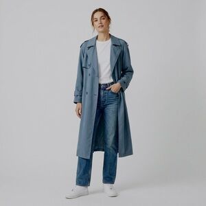 Vtg UTEX DESIGN GROUP Classic Double-Breasted Dusty Blue 8 Long Line Trench Coat